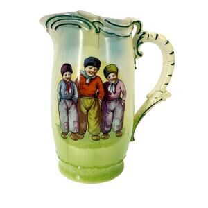 vintage green Dutch Boys small size Pitcher ceramic pottery Austria 5.5" tall